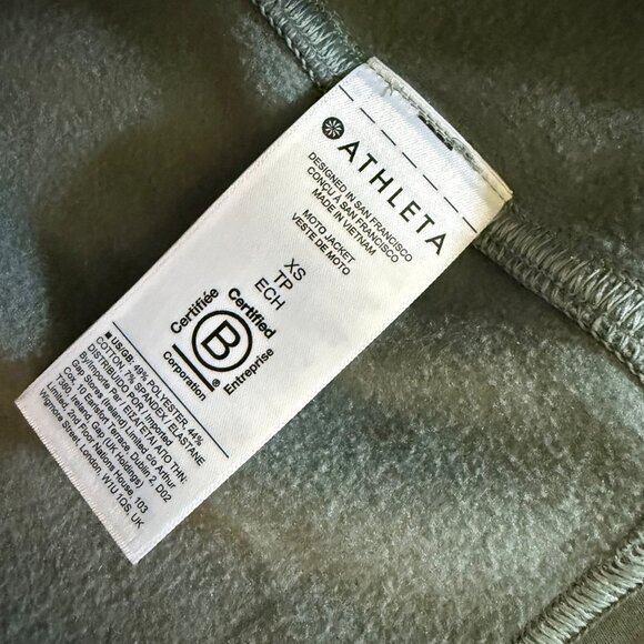 Athleta XS Moto Jacket Green Womens Full-Zip Stretch Fleece Lined - Picture 4 of 7
